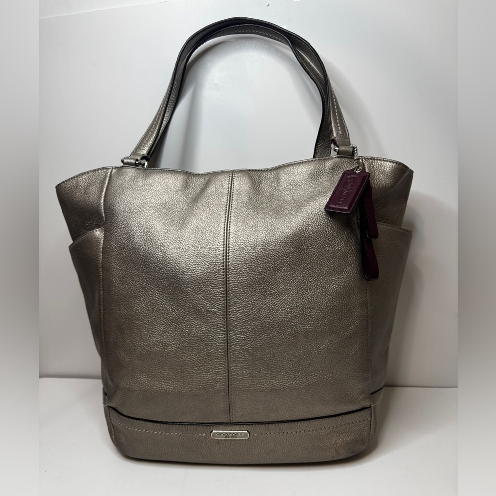 Coach Park Genuine Leather Carrier Metallic Taupe Handbag Shoulder  F29898